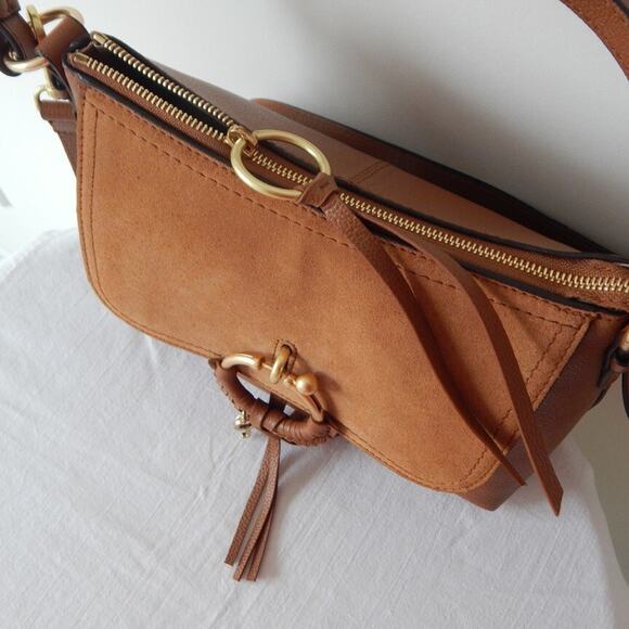 See By Chloe Joan Leather Suede Flap Top Zip Caramel Shoulder Bag Authentic NWT - Picture 8 of 16